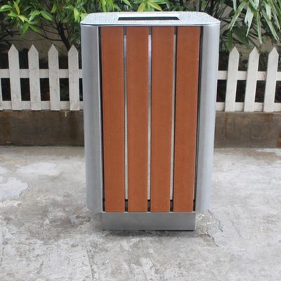 Steel And Recycled Plastic Outdoor Trash Cans Rectangular Outside Waste Bin With Ashtray
