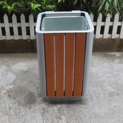Steel And Recycled Plastic Outdoor Trash Cans Rectangular Outside Waste Bin With Ashtray