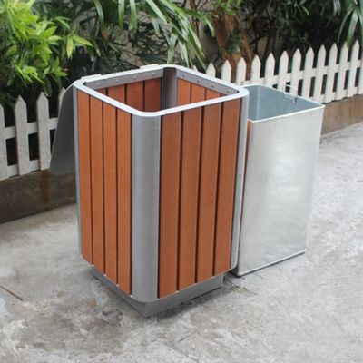Steel And Recycled Plastic Outdoor Trash Cans Rectangular Outside Waste Bin With Ashtray
