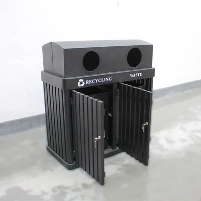 Surface Mounted 120L Garbage Bin , Metal Trash Can With Two Galvanized Plate Liners