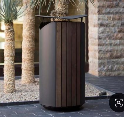 Outdoor 30 Gallon Commercial Wood And Steel Garbage Bin Outside Garden Large Dustbin Street Park Wooden Garbage