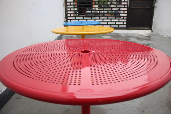 Street Furniture Gavin Park Steel Round Table With Benches Rustproof Outdoor Metal Round Tables